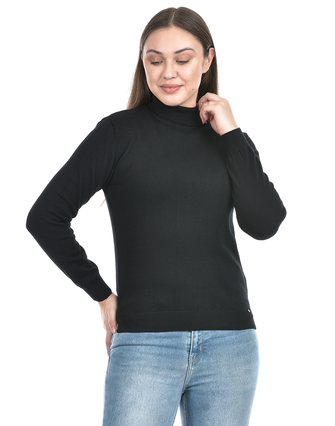 Numero Uno Women Solid Black Sweater